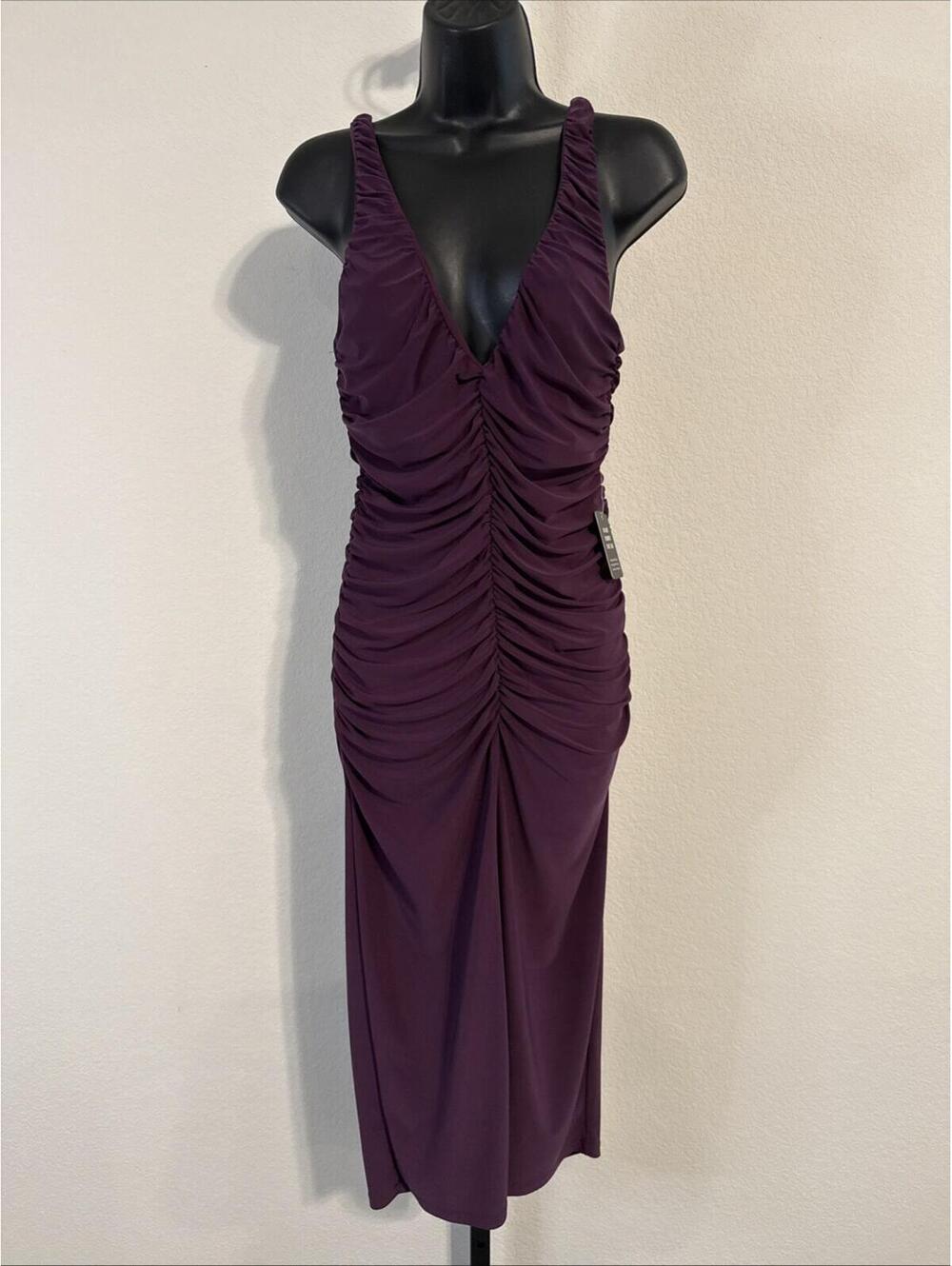 NWT Express Purple Ruched Spaghetti Strap V-Neck Dress - LRG